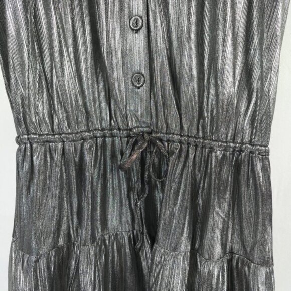 NWT REBECCA MINKOFF OLLIE Gray Silver GUNMETAL Shiny Button Mini Dress MEDIUM - Picture 12 of 16